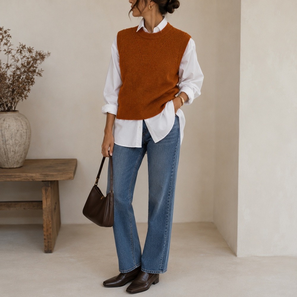 Scotch & Soda Sweater Vest M Rust Orange Alpaca Wool Blend Capsule Wardrobe